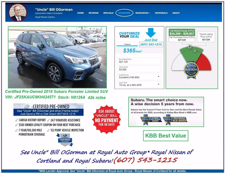 Subaru Forester Limited:  A KBB Best Value!  Call "Uncle" Bill at Royal Subaru!