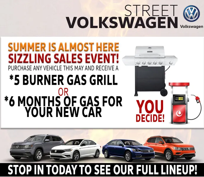 Sizzling Summer Sales Special! Receive *5 Burner Gas Grill  OR  *6 Months of Gas for Your New Car!