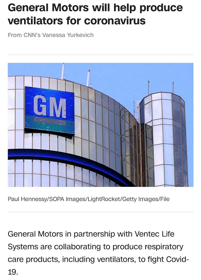 GM Helps Produce Ventilators