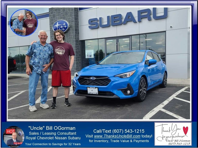 Ron Shaw and his Grandson Ian.  Ian just drove home his Brand New 2024 Subaru Impreza