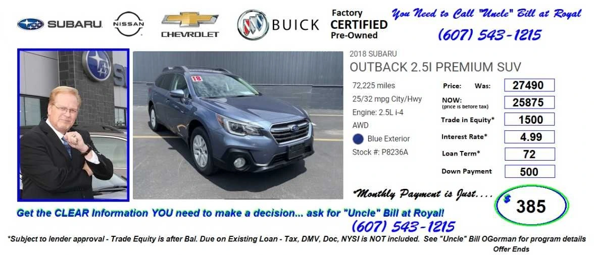 Get the Vehicle you want.... and clear payment options with "Uncle" Bill OGorman at Royal!