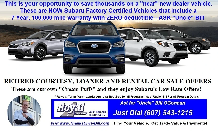 Retired Courtesy, Loaner and Rental Cars FOR SALE!  Dealer Owned and Serviced - ASK "Uncle" Bill