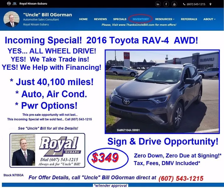 A very affordable Toyota Rav-4!  Come see "Uncle" Bill at Royal Subaru Cortland