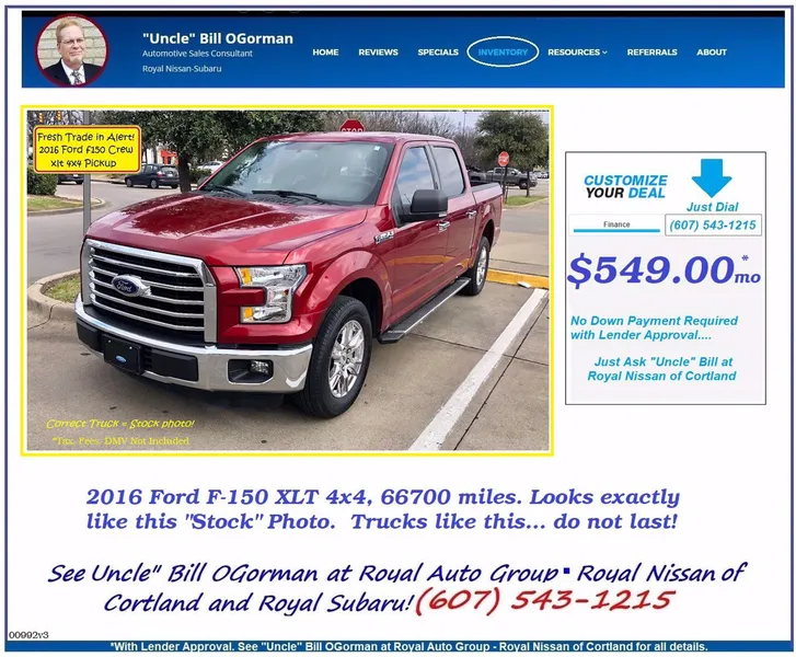 FRESH TRADE ALERT: 2016 FORD F-150 4x4, Crew Cab!  Ask for "Uncle" Bill...