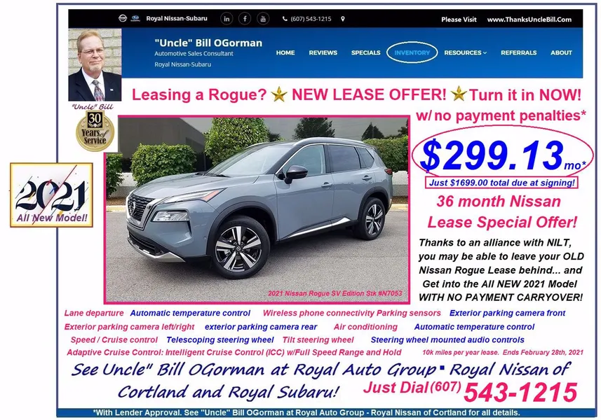 Sweetheart Deal Notice!  End YOUR ROGUE Lease and Start a NEW Rogue Lease! $299 mo w/ "Uncle" Bill OGorman