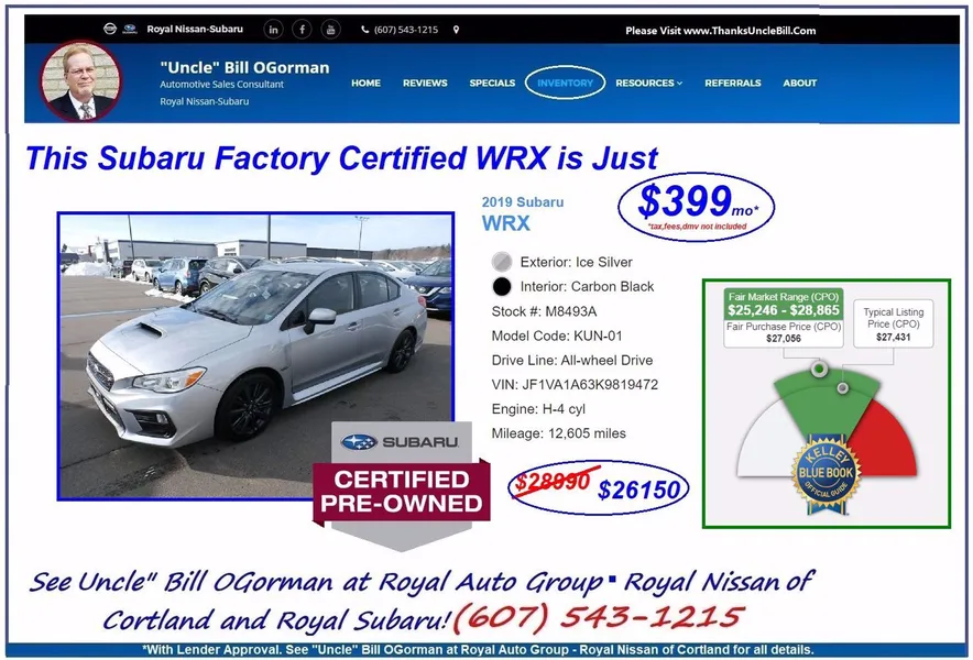 This WRX is BELOW KBB!  Get to Royal Subaru - See "Uncle" Bill and Drive it HOME TODAY!