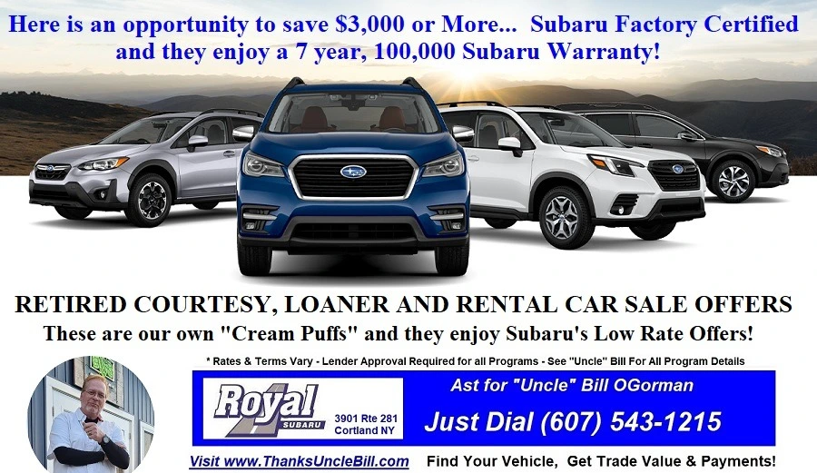 Retired Courtesy, Loaner and Rental Cars FOR SALE!  Dealer Owned and Serviced - ASK "Uncle" Bill