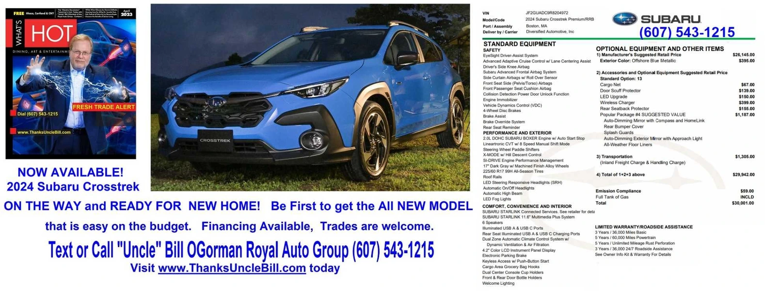 Incoming ALL NEW 2024 Subaru Crosstrek - BE THE FIRST to OWN this Special Subaru